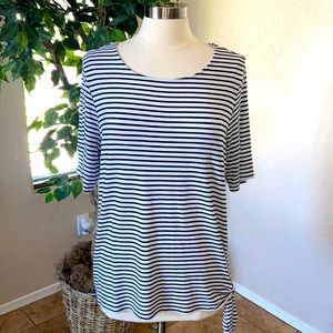 Chico's Black and White Striped Short Sleeve Tee